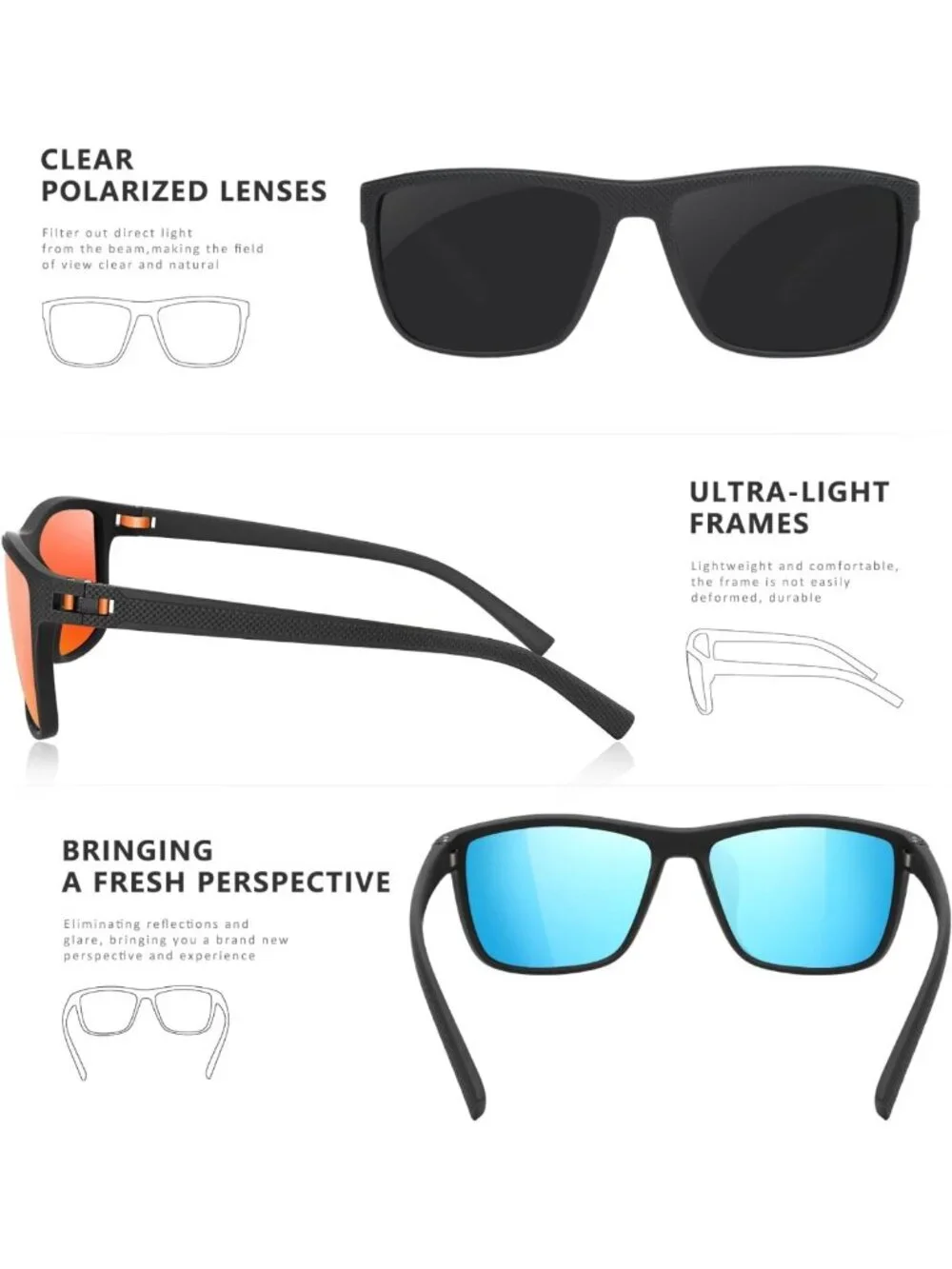 Lightweight Polarized Sunglasses for Men & Women | UV Protection, Stylish Frame